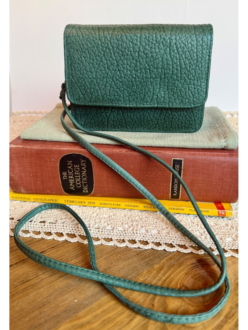 Wilsons Leather Teal Green Crossbody Bag Wallet Purse Pebbled Leather